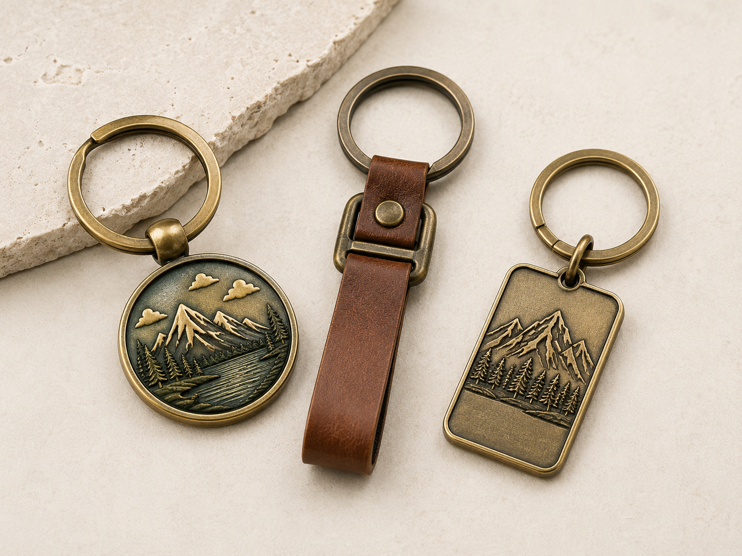 Custom metal and leather keychains
